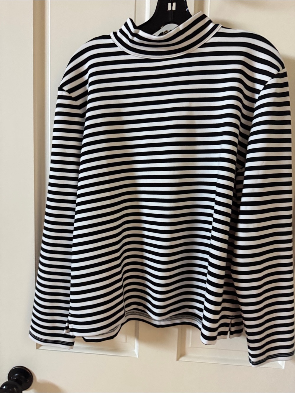 Talbots Black & White Striped Mock Neck Long Sleeve Top